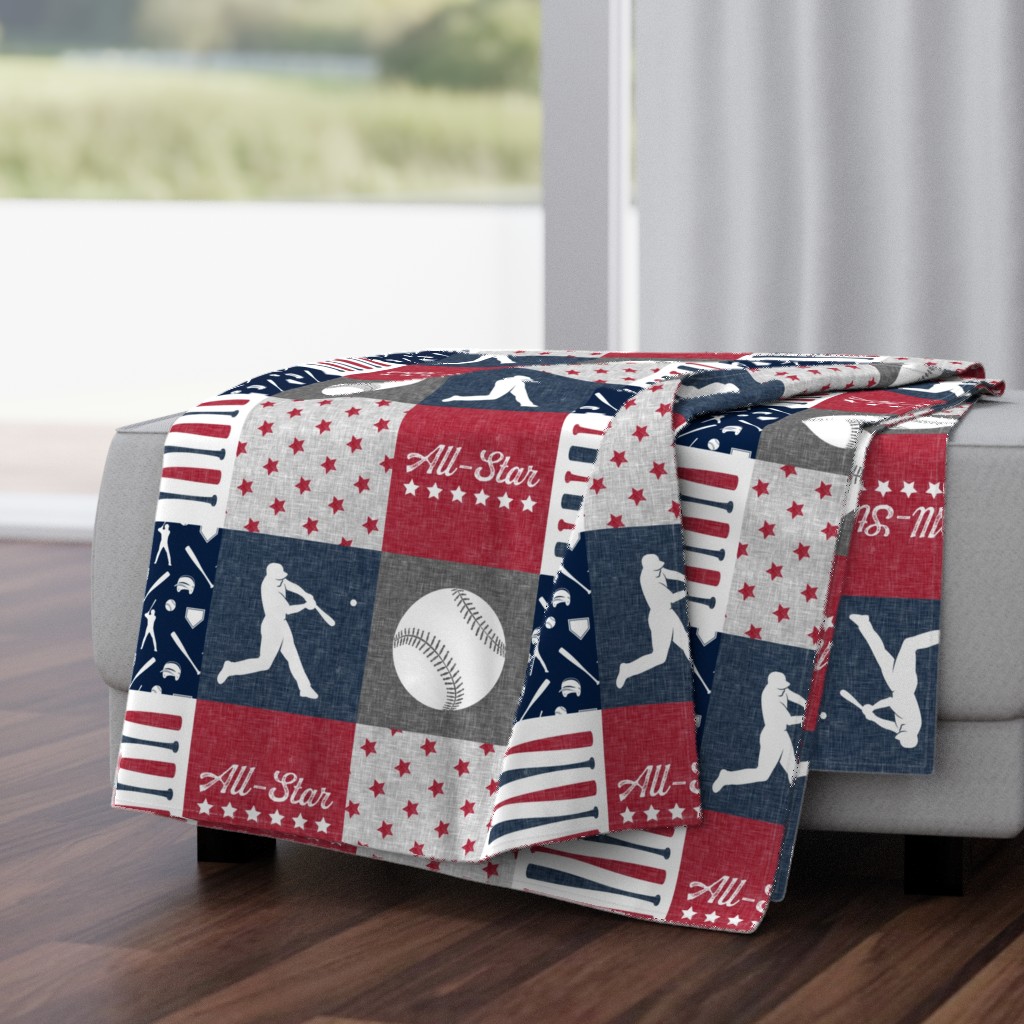 All-Star - red and blue baseball patchwork wholecloth