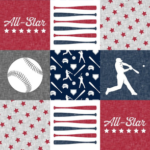 All-Star - red and blue baseball patchwork wholecloth