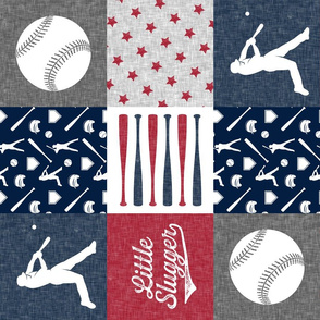 Little Slugger - red and blue baseball patchwork wholecloth (90)