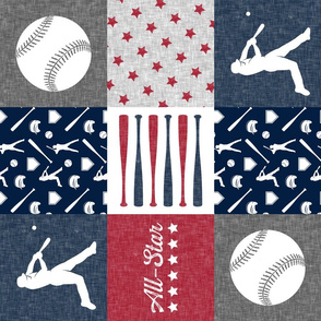 All-Star - red and blue baseball patchwork wholecloth (90)