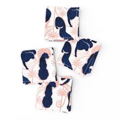 Normal scale // Deco Panthers Garden // white background navy and metal rose big cats