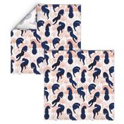 Normal scale // Deco Panthers Garden // white background navy and metal rose big cats
