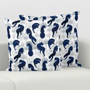 Normal scale // Deco Panthers Garden // white background navy and silver big cats