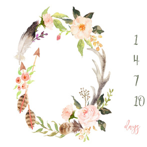 54"x36" // Boho Floral Antler Baby Milestone Blanket