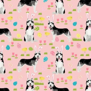 husky dog fabric spring easter eggs bunny huskies fabric pink