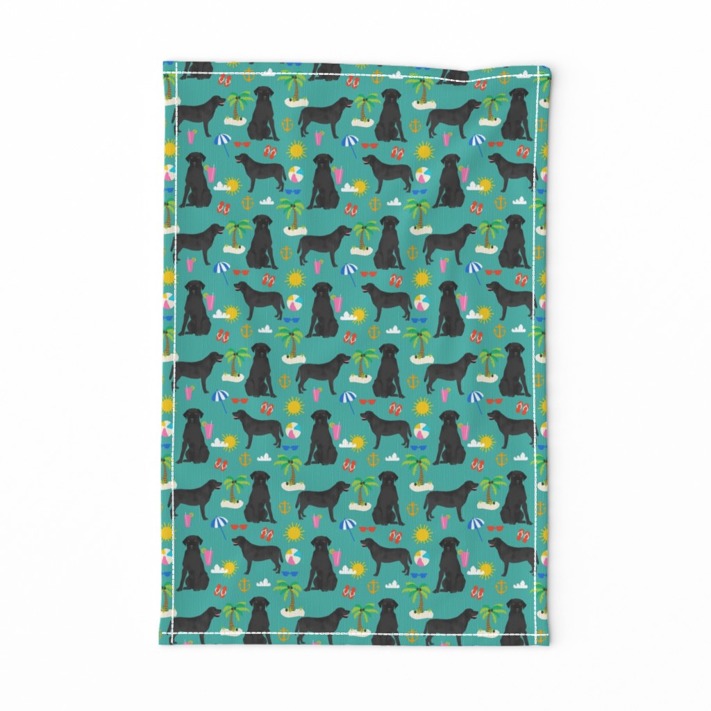 Black Lab labrador retriever beach summer dog breed fabric teal