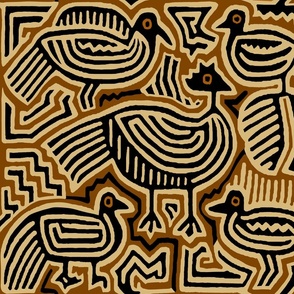Kuna Indian Pajaros - Large Scale - Rust Black Ivory - Design 7331925  