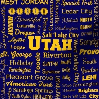 Utah cities, navy and gold