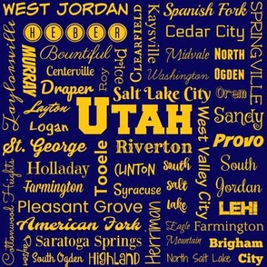 Utah cities, navy and gold