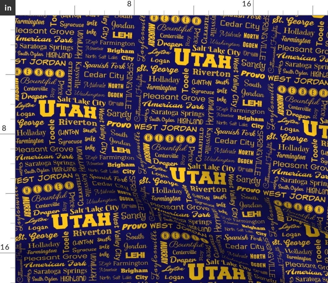 Utah cities, navy and gold