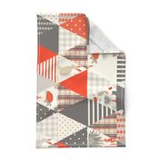 Tortoise & Hare - Red - triangle cheater quilt, whole cloth quilt,  