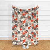Tortoise & Hare - Red - triangle cheater quilt, whole cloth quilt,  