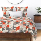 Tortoise & Hare - Red - triangle cheater quilt, whole cloth quilt,  