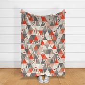 Tortoise & Hare, Red, Ivory - ROTATED - Cheater Quilt, Whole Cloth Quilt, Baby Blanket