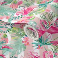 Tropical Summer on Pink and White Stripes