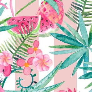 Tropical Summer on Pink and White Stripes