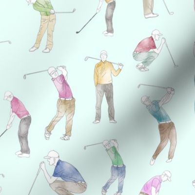 Watercolor Golfers on Azure // Large