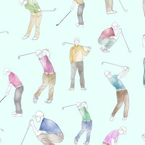 Watercolor Golfers on Azure // Large
