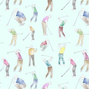 Watercolor Golfers on Azure // Small