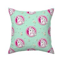 Cool Unicorn Pattern with daisies in Mint