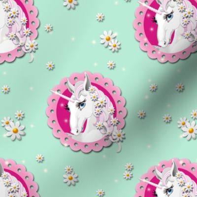 Cool Unicorn Pattern with daisies in Mint