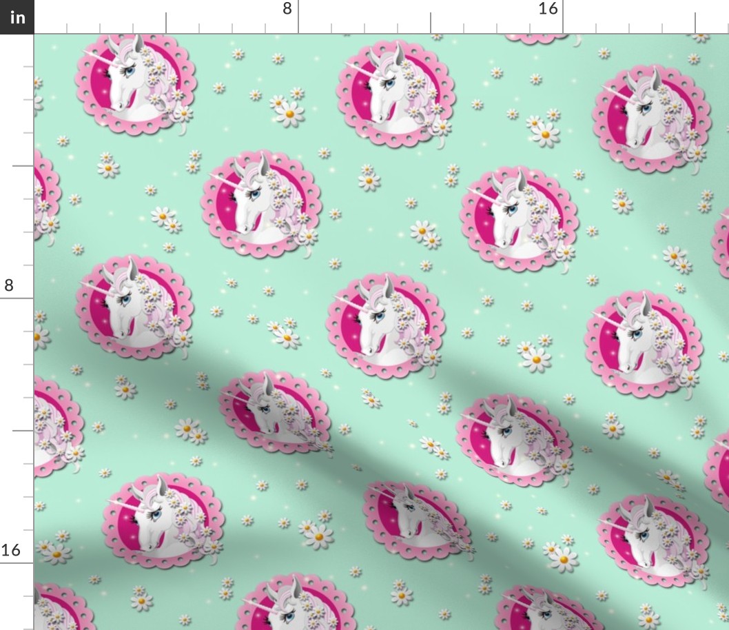 Cool Unicorn Pattern with daisies in Mint