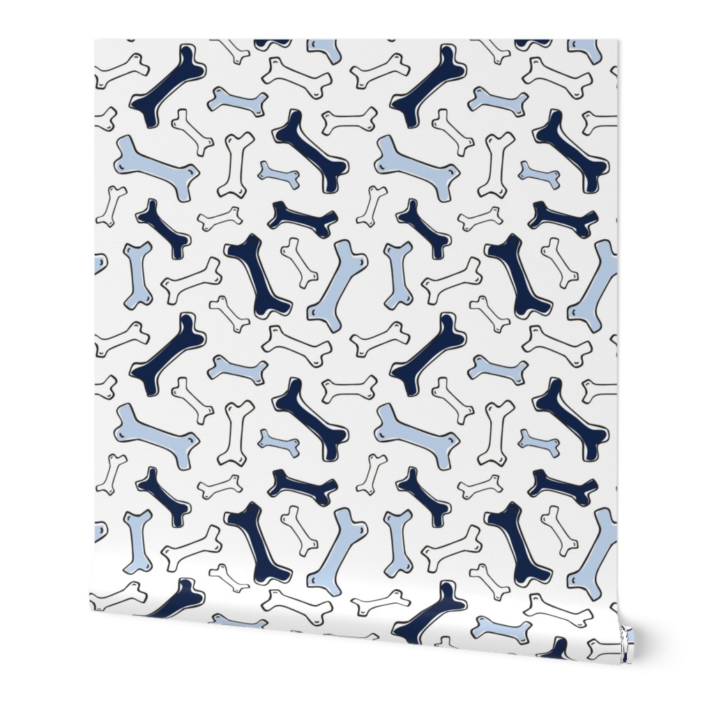 Bone Yard - Pet Dog Bones White, Navy and Baby Blue Small