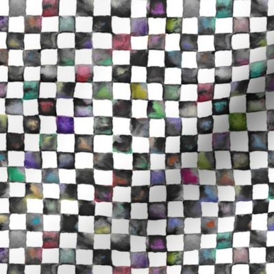 small watercolor checker, 1/2" squares - black, white and multicolor