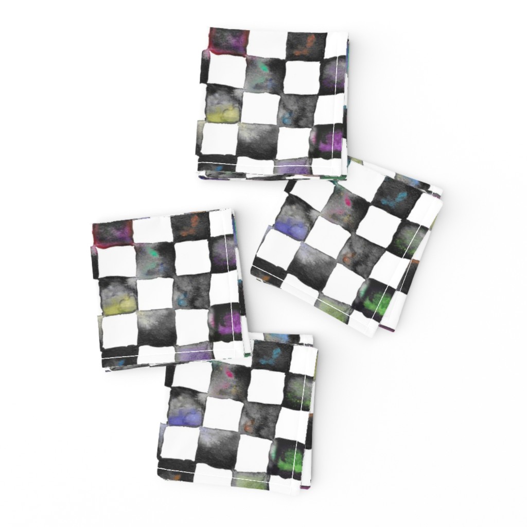 watercolor checker 1" squares - black, white and multicolor