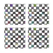 watercolor checker 1" squares - black, white and multicolor