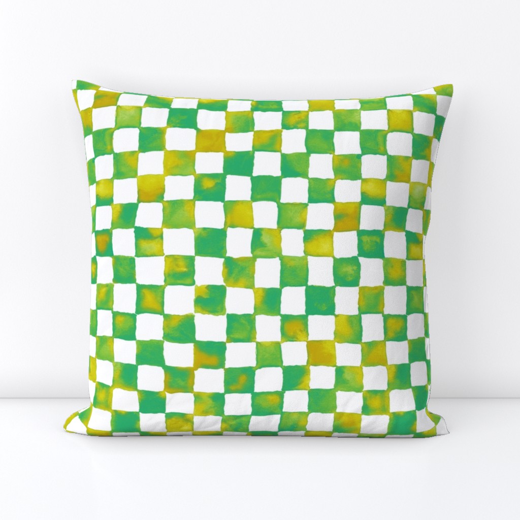 watercolor checkerboard - lime, aqua, chartreuse, yellow ochre