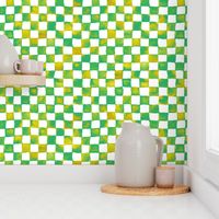 watercolor checkerboard - lime, aqua, chartreuse, yellow ochre