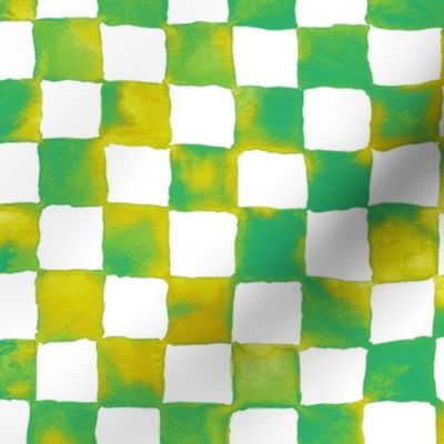 watercolor checkerboard - lime, aqua, chartreuse, yellow ochre