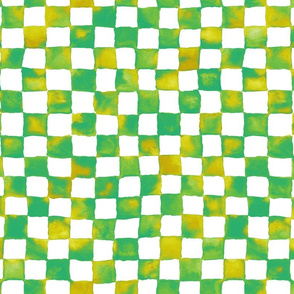 watercolor checkerboard - lime, aqua, chartreuse, yellow ochre