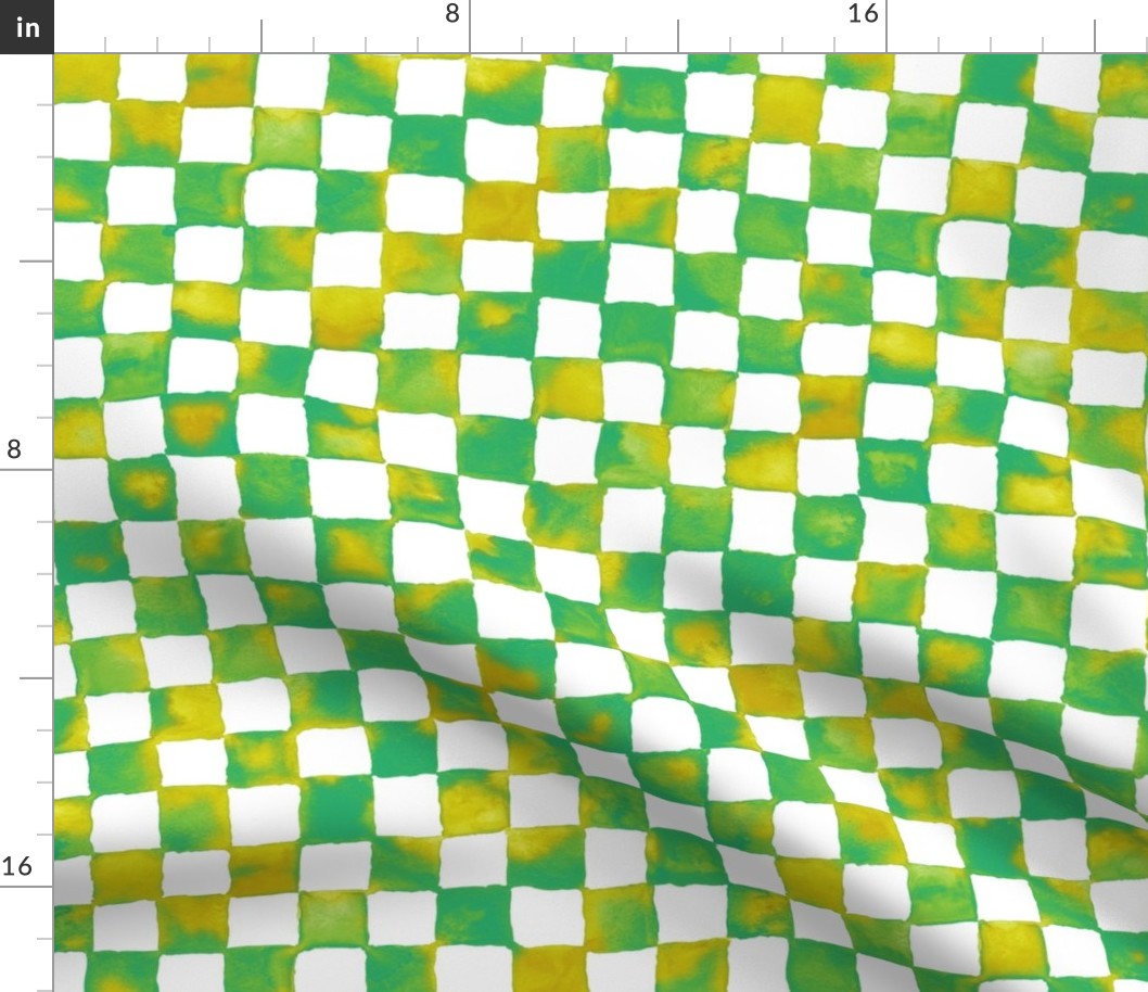 watercolor checkerboard - lime, aqua, chartreuse, yellow ochre