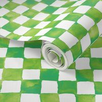 watercolor checkerboard - lime, green and white
