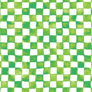 watercolor checkerboard - lime, green and white