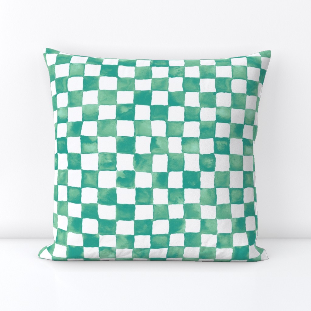 watercolor checkerboard 1" squares - teal, surf green and pale aqua