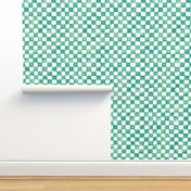 watercolor checkerboard 1" squares - teal, surf green and pale aqua