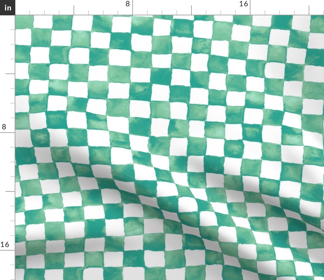 watercolor checkerboard 1" squares - teal, surf green and pale aqua