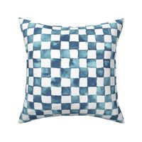 watercolor checkerboard 1" squares - navy, light blue and white