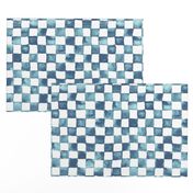 watercolor checkerboard 1" squares - navy, light blue and white