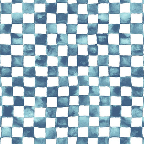 watercolor checkerboard 1" squares - navy, light blue and white