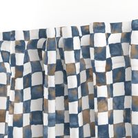 watercolor checkerboard 1" squares - denim blue, mocha and white 