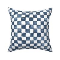watercolor checkerboard 1" squares - denim blue and white