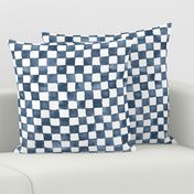 watercolor checkerboard 1" squares - denim blue and white