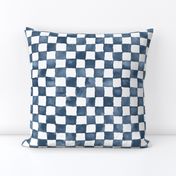 watercolor checkerboard 1" squares - denim blue and white