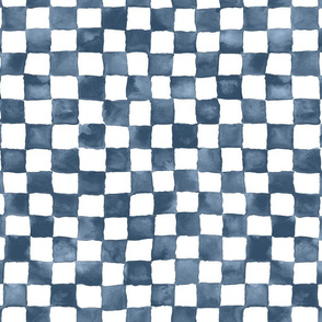 watercolor checkerboard 1" squares - denim blue and white