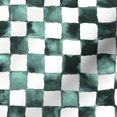 watercolor checker, 1" squares - black, mint, white