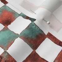 watercolor checkerboard 1" squares - black, coral, mint, white